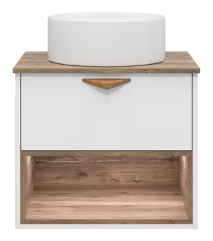 Тумба под раковину Brevita Bergen 60 подвесная, с подсветкой, дуб галифакс олово, белый