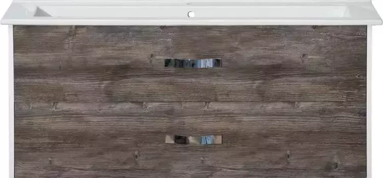 Тумба под раковину подвесная Misty Норд 105 белый, темное дерево, сосна пасаден