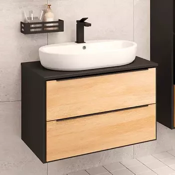 Тумба под раковину Runo Мальта 70, подвесная, дуб, черная