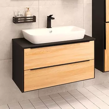 Тумба под раковину Runo Мальта 85, подвесная, дуб, черная