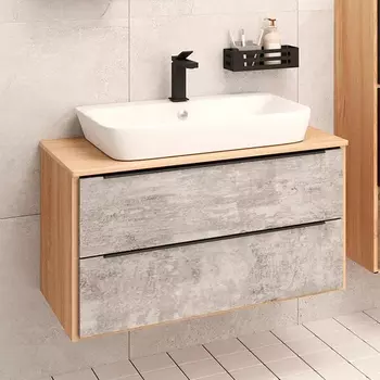 Тумба под раковину Runo Мальта 85, подвесная, дуб, серая