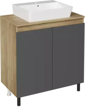Тумба под раковину со столешницей DIWO Кострома 80 напольная, антрацит, дуб крафт