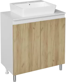 Тумба под раковину со столешницей DIWO Кострома 80 напольная, дуб крафт, белый глянец