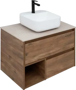 Тумба под раковину со столешницей STWORKI Карлстад 75 дуб рустикальный, простоун беж