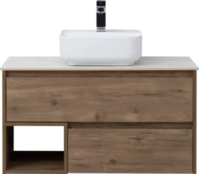 Тумба под раковину со столешницей STWORKI Карлстад 90 дуб рустикальный, простоун беж