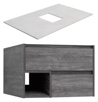 Тумба под раковину со столешницей STWORKI Карлстад 75 дуб рошелье, простоун беж