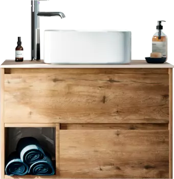 Тумба под раковину со столешницей STWORKI Карлстад 75 дуб рустикальный, роверелла, с отверстием для смесителя