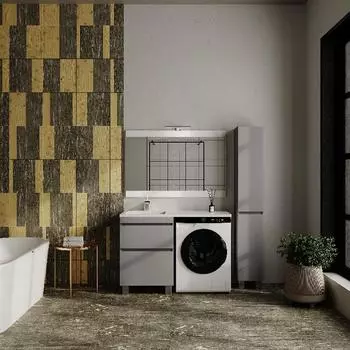 Тумба под раковину Style Line Даллас Леон 120 Люкс Plus напольная, серая, для стиральной машины, 2 ящика