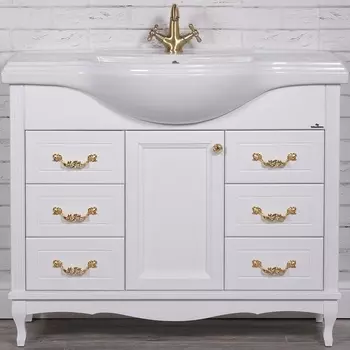 Тумба под раковину ValenHouse Эллина 105 белая, ручки золото