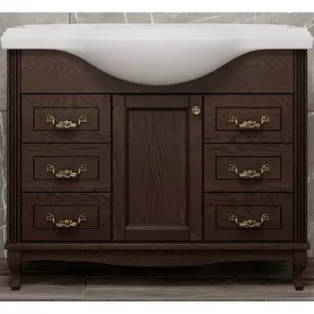 Тумба под раковину ValenHouse Эллина 105 темное дерево ручки бронза