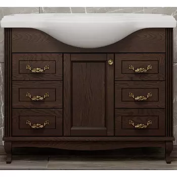 Тумба под раковину ValenHouse Эллина 105 темное дерево ручки золото