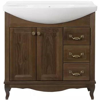 Тумба под раковину ValenHouse Эллина 80 темное дерево ручки бронза