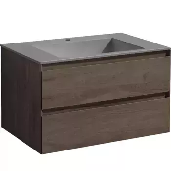 Тумба под раковину Vincea Luka 80 подвесная, 2 ящика, темный дуб