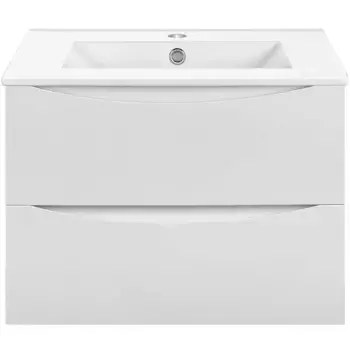 Тумба под раковину Vincea Mia Slim 70, подвесная, 2 ящика, белая глянцевая