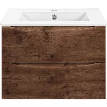 Тумба под раковину Vincea Mia Slim 70, подвесная, 2 ящика, темное дерево