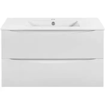Тумба под раковину Vincea Mia Slim 90, подвесная, 2 ящика, белая глянцевая