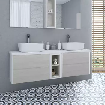 Тумба с раковиной Акватон Брук 140 (60+20+60) дуб латте