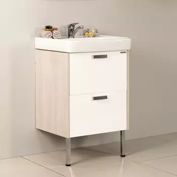 Тумба с раковиной напольная Aquaton 55 белый-светлое дерево