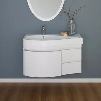 Тумба с раковиной Aquanet Сопрано 1-95 белая с ящиком L