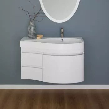 Тумба с раковиной Aquanet Сопрано 1-95 белая с ящиком R