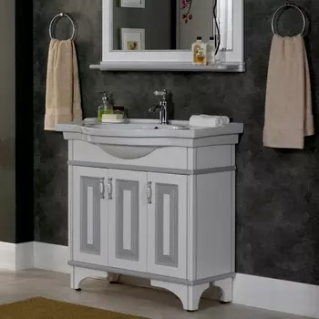 Тумба с раковиной Aquanet Валенса 100 белый краколет/серебро