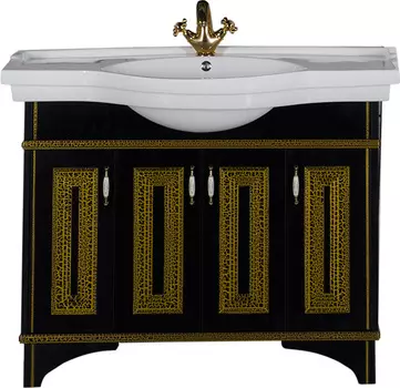 Тумба с раковиной Aquanet Валенса 110 черный краколет/золото