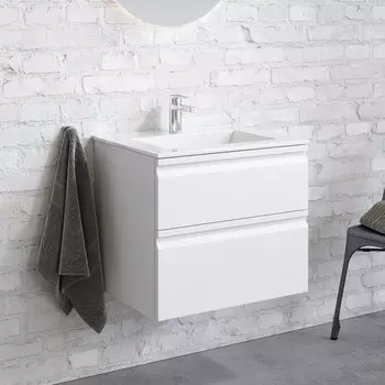 Тумба с раковиной AQUATEK Вега 60 подвесная, 2 ящика, матовая белая