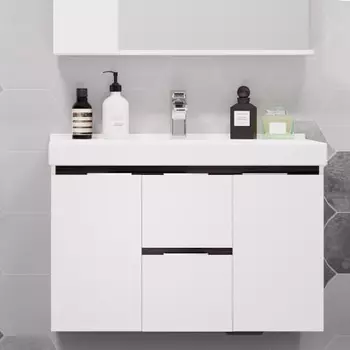 Тумба с раковиной Aquaton Рене 80 белый, грецкий орех, миранда