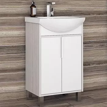 Тумба с раковиной AQUATON Рико 50 белая, ясень фабрик