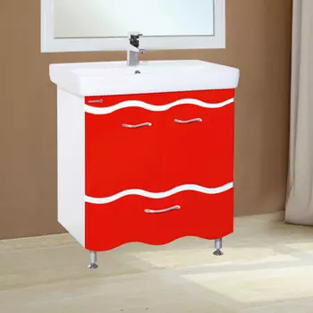 Тумба с раковиной Bellezza Мари Волна 70 белая/красная