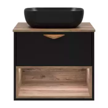 Тумба с раковиной Brevita Bergen 60 черная матовая, дуб галифакс олово