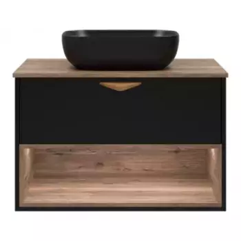Тумба с раковиной Brevita Bergen 80 черная матовая, дуб галифакс олово