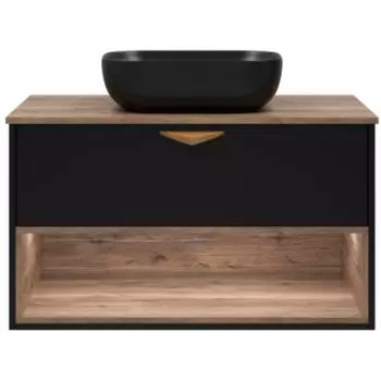 Тумба с раковиной Brevita Bergen 90 черная матовая, дуб галифакс олово