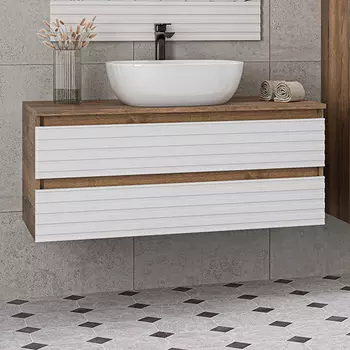 Тумба с раковиной Brevita Dakota 100 подвесная, дуб галифакс олово, белый