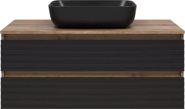 Тумба с раковиной Brevita Dakota 100 подвесная, дуб галифакс олово, черный кварц