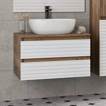 Тумба с раковиной Brevita Dakota 70 подвесная, дуб галифакс олово, белый