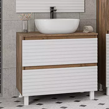 Тумба с раковиной Brevita Dakota 80 напольная, дуб галифакс олово, белый