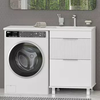 Тумба с раковиной Brevita Enfida 60 напольная, под стиральную машину, R, белая