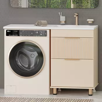 Тумба с раковиной Brevita Enfida 60 напольная, под стиральную машину, R, бежевая