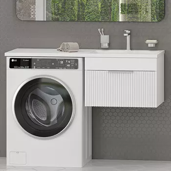 Тумба с раковиной Brevita Enfida 60 подвесная, под стиральную машину, R, белая