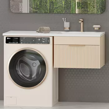 Тумба с раковиной Brevita Enfida 60 подвесная, под стиральную машину, R, бежевая