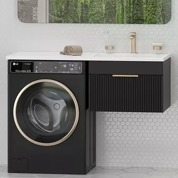 Тумба с раковиной Brevita Enfida 60 подвесная, под стиральную машину, R, черная