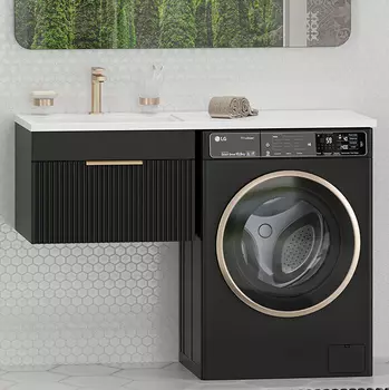 Тумба с раковиной Brevita Enfida 60 подвесная, под стиральную машину, L, черная