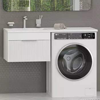 Тумба с раковиной Brevita Enfida 60 подвесная, под стиральную машину, L, белая