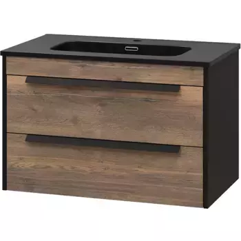 Тумба с раковиной Brevita MONSOUR 80 черная, темное дерево, дуб галифакс олово черный кварц