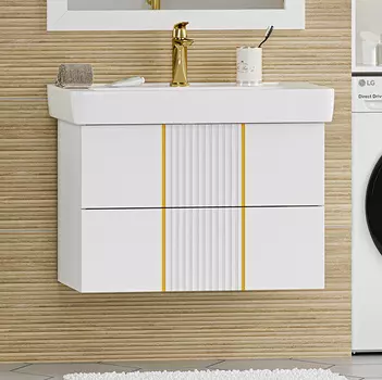 Тумба с раковиной Brevita Vega 80 подвесная, белая, золото