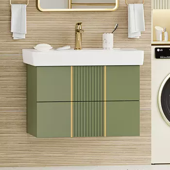 Тумба с раковиной Brevita Vega 80 подвесная, зеленая, золото