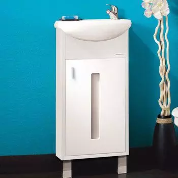 Тумба с раковиной Бриклаер Бали 40 светлая лиственница, белый глянец, R