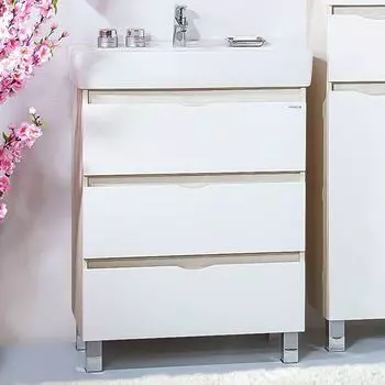 Тумба с раковиной Бриклаер Токио 60 светлая лиственница, белый глянец