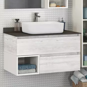 Тумба с раковиной Comforty Прага 90 дуб белый, столешница антрацит